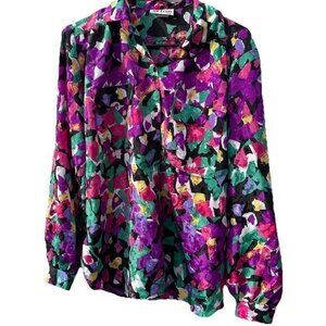 All Hours Vintage Print Button Down Shirt Blouse Women's Size M Made in USA